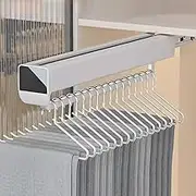 Pull Out Closet Rod Extendable, Bearing 30kg Adjustable Valet Rod, Aluminum Alloy Retractable Pants Rack, Double Row Buffer Damping Pull Out Hanger, Adjustable Wardrobe Clothes Rod (Color : White, S
