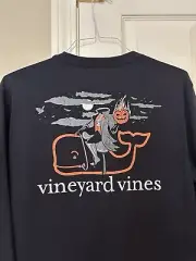 Vineyard Vines Men's Headless Horseman Whale Pocket Black L/S Medium T-Shirt