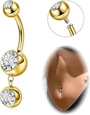[REVOLIA] 14G G23 Pure Titanium Dangle Belly Button Rings for Women Hypoallergenic Dangling Navel Rings Internally Threaded Belly Rings for Sensitive Skin CZ Barbell Belly Button Piercing Jewelry 6-16mm