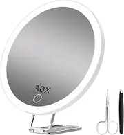 Portable Travel Magnifying Mirror with 30x Magnification for Precision Grooming Up Mirror Magnifying with Light, White