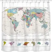 Map Of The World With Detailed Major Cities, Pvc Free, Non-toxic And Odorless Water Repellent Fabric Shower Curtain, Large Home Decor$earth Shower Cur