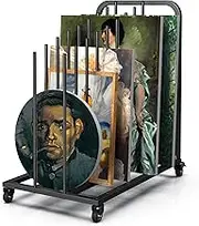 Mobile Art Canvas Storage Rack on Wheels, Adjustable Metal Framed Artwork Drying Holder, Large Vertical Picture Frame Display Stand for Painting Boards, Framed Picture, Shipping Box (Black)