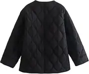 [Generic] Winter Coats for Women UK Long Sleeve Round Neck Jackets Quilted Jacket Fashion Casual Non Collar Lightweight Padding CoatBlack,L