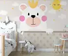 3D Cartoon Sun Bear Clouds Crown Self-adhesive Removeable Wallpaper Wall Mural