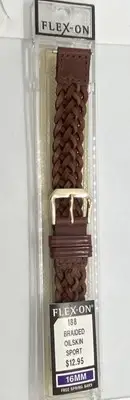 FLEX-On N0S Watch Band Brown Braided Oilskin Sport 16mm Lugs W/Spring Bars