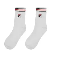 在飛比找momo購物網優惠-【FILA】襪子 白 綠 紅 條紋 中筒襪 長襪 休閒 穿搭