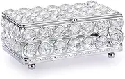 ELLDOO Crystal Jewelry Box Rectangle Trinket Organizer Earrings Rings Box Treasure Box Home Decor Accent Decorative Box with Lid for Valentine Wedding Christmas Birthday Gift, Silver, Small