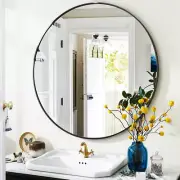 Black round Bathroom Mirror, 24 Inch Wall Mounted Hanging Modern Circle Mirror w