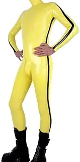 [DAIJES] Yellow and Black Stripes Latex Catsuit with Back Zipper Crotch Zip Rubber Bodysuit