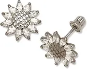 [JewelryWeb] 14k White Gold CZ Simulated Diamond Flower Screw Back Earrings 7x7mm Stud Earring for Women