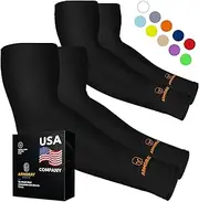2018 SPARTAN-X PREMIUM Arm Cooling Sun Sleeves UV Protection Compression for Men Women Arms Sleeve Perfect for Tattoo to Cover Golf Running Driving Basketball Cycling Fishing Football- (Black 2 Pair)