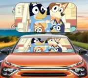 Bluey Cartoon Car Sunshade, Animated Bluey Auto Car Windshield SunShade
