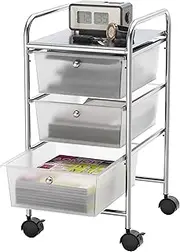 SimpleHouseware 3 Drawer Storage Cart, Art Craft Trolley with Drawers, Chrome