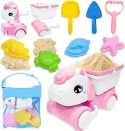 Sand Toy Set for Children, 11 Pieces Sandpit Toy with 4-In-1 Removable Unicorn B