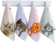 Kissvian 4-Pack Cartoon Cat Hand Bath Towel Set, Fingertip Bath Towels for Home, Pure Cotton Kids Washcloths, Soft Close Skin, Size 10" x 20"