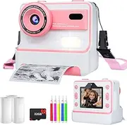 Kids Camera Instant Print for Girls Boys Age 3-12 Kids Toys, 1080P Kids Digital Cameras Christmas Birthday Gifts for 4 5 6 7 8 9 10 Year Old Girls, Toddler Camera Girls Toys with 32GB Card
