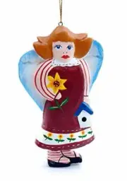 Sweet Winged Girl Traditional Folk Art Christmas Tree Ornament - Hand Carved