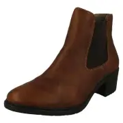 LADIES RIEKER ZIP SMART CASUAL BLOCK HEEL CHELSEA ANKLE BOOTS 70171 BROWN