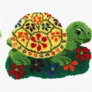 Floral Turtle Tapestry Kit - Beginner's DIY Latch Hook Rug Making with Printed C