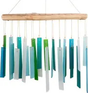Blue Handworks Seaglass & Driftwood Chime, Sandblasted Glass and Sea