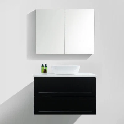 REINE 600-1500mm Polyurethane Matte Black Shaker Hampton Wall Hung Vanity Stone