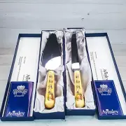 Aynsley Cake Knife & Pie Server Set Orchard Gold Pattern Stainless England NEW