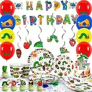 The Very Hungry Caterpillar Party Supplies,117pcs Hungry Caterpillar Birthday Decorations & Tableware Set- Hungry Caterpillar Party Plates Tablecloth Banner Balloon etc Hungry Caterpillar Decorations