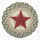 Red barn Star 10" Round Trivet Candle Mat, Braided Jute, Country Green