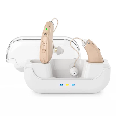 A Pair of Digital Hearing Aids Rechargeable Behind the Ear Sound Voice Amplifier
