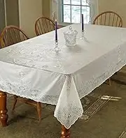 Violet Linen Vinyl Lace Betenburg Design Tablecloth Beige 60" by 104" Oblong/Rectangle