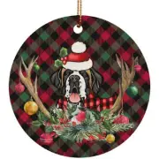 Funny St. Bernard Dog With Deer Anlters Plaid Pattern Ornament Gift Tree Decor