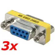 3 Pack - DB9 D-SUB 9-Pin RS232 Serial Female Gender Changer Coupler Adapter Gold
