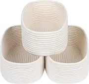 [CubesLand] Off White Small Storage Baskets for Shelves, Closet Organization Storage Bins Empty Gift Basket Baby Nursery Woven Baskets for Organizing, Rectangular Clothes Closet Shelves Baskets 3 Packs