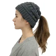 Nevenka Womens Beanie Hat with Ponytail Hole Warm Knit Cap-DarkGrey