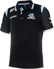 [Elite Sport Online] NRL 2022 Media Polo Shirt - Cronulla Sharks - Adult - Mens - Black - DYNASTY