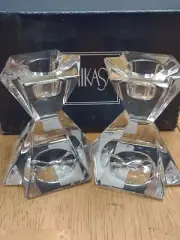 MIKASA AUSTRIA Set of Two 24% Lead Crystal Clear Candle Holders 3" Tall