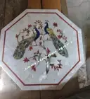 15'' antique white Marble side wall panel Table Top Inlay pietra dura peacock