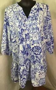 AUTOGRAPH WHITE & CHINA BLUE PINTUCK FRILL HEM TUNIC TOP SZ 24 NEW STOCK