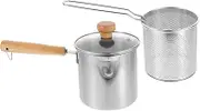 HAKIDZEL 1 Set Stainless Steel Deep Fryer Kit with Lid Fry Basket Compact Kitchen Frying Pot for Tempura Safe Ergonomic Handle for Home Cooking