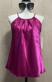 NICOLE MILLER Bright Pink Satin Halter Style Sleeveless Top. Size S. Brand New