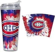 Rico Industries NHL Hockey Montreal Canadiens Team Color Tie Dye 24oz Metallic Acrylic Tumbler with Hinged Lid, Officially Licensed Double Wall Tumbler with Straw