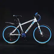 Folding Mountain Bike, 24" Shock Absorption Double Disc Brakes Off Road Bicycle 21 Speed High Carbon Steel Frame Unisex Variable Speed Bicycle,Whiteblue