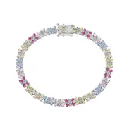 ANYCO Bracelet 16cm 925 Silver Colorful Flower Tennis Gemstones Open Box Clasp Jewelry for Women