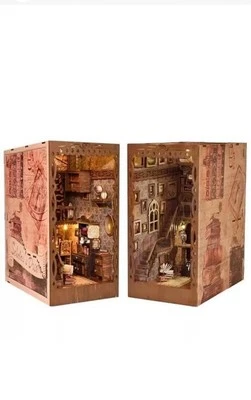 DIY Miniature Book Nook Kit with LED Lights – 3D Wooden Scholars's Dream
