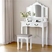 3 Mirror Artiss Dressing Table Stool Set Foldable White