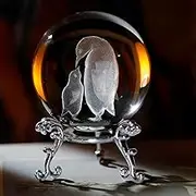 vskikris 3D Crystal Ball with Mother Child Penguins Figurines Glass Balls with Stand 3D Crystal Sphere Paperweight Gifts
