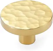 KOPPALIVE 5-Pack Modern Gold Cabinet Knobs, Hammered Solid Brass Drawer Knobs, Round Dresser Drawer Pulls and Handles, Kitchen Cabinet Hardware, Diameter 1-3/16 Inch