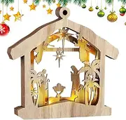 Illuminated Nativity Display, Light-up Nativity Scene, LED Christmas Nativity, Glowing Nativity Decor, Holy Statue Wooden With LED Lights, Christmas Signs Desk Decor, Christmas Decorations
