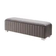 Bench Chair Fabric Padded Upholstered Seat Polished Stainless Steel Feet