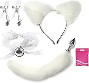 Fox Tail Butt Plug Furry Fox Headwear Plush Tail Sex Lace Choker with Bell Adjustable Nipple Clips Anal Plug Cosplay Furry Plugs Toys